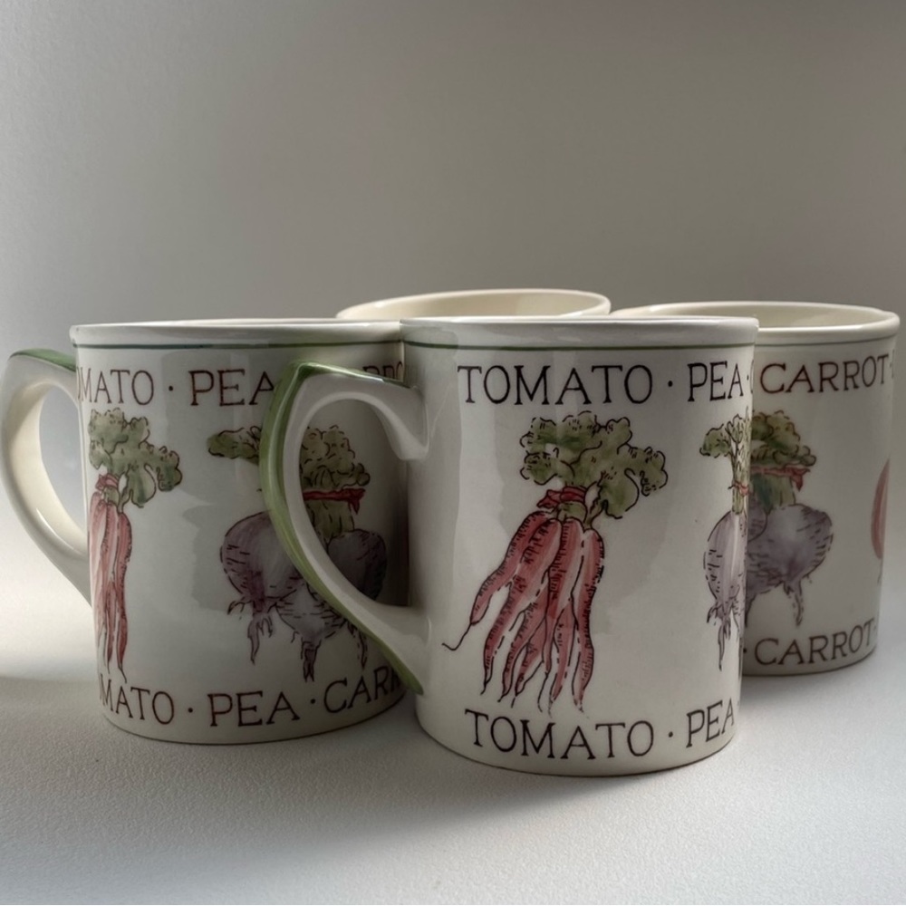 Vintage Mugs Marked "Hand Painted Vegetables to Laura Ashley ©MCMXCIII